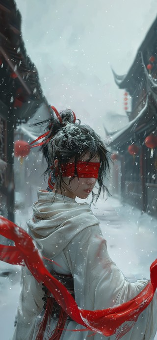 古风雪中的少女