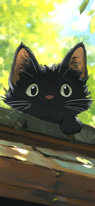 斑驳屋檐上探头的黑白喵喵~