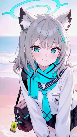 蔚蓝档案海边猫耳美少女