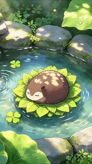 流水池里睡着的小萌物