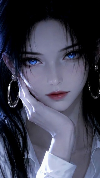 暗蓝氛围感蓝瞳美少女