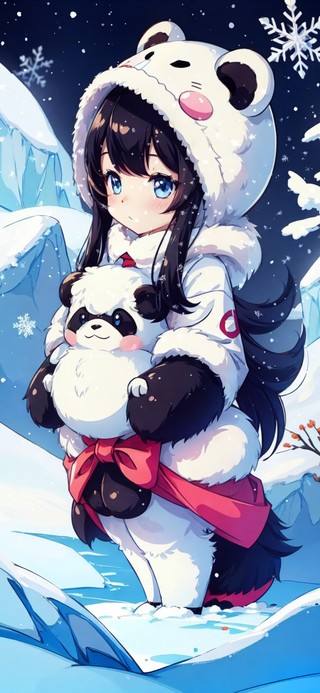 雪中熊猫少女