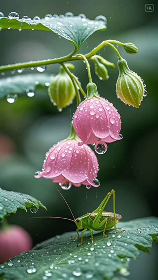 灯笼花下的蝈蝈
