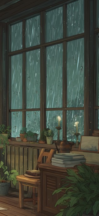 下雨的温馨书房