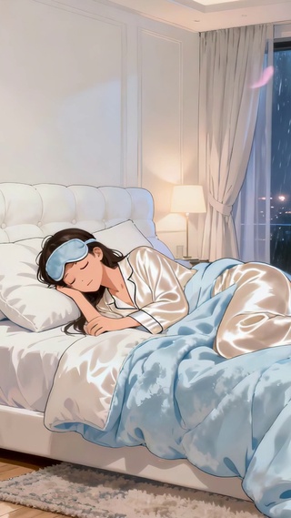 雨夜城市卧室安睡美少女