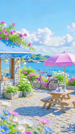 护眼蓝天海景小屋