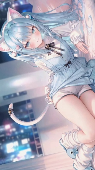 蓝发猫耳二次元软萌少女