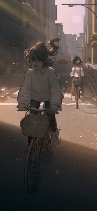 4k 治愈温馨日落单车女孩