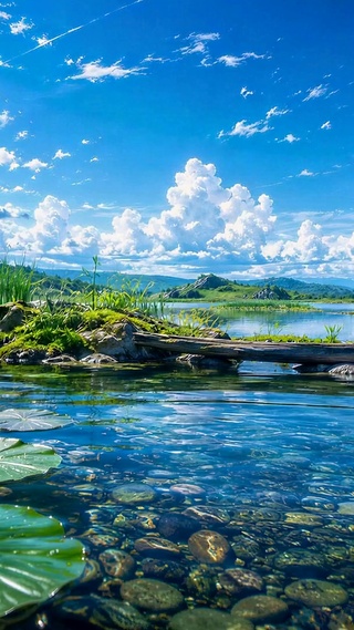 湖畔晴空绿意