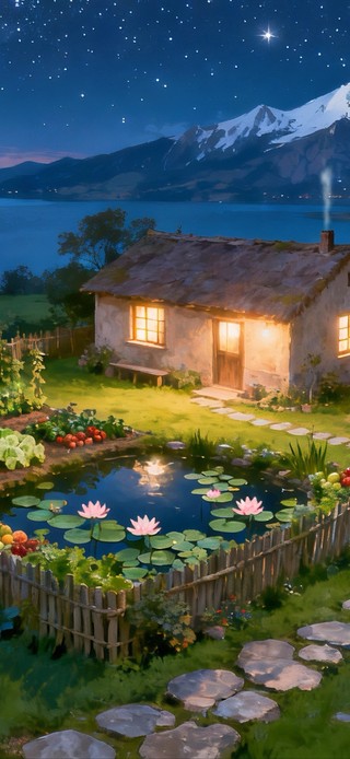 蔬果荷塘篱笆小屋
