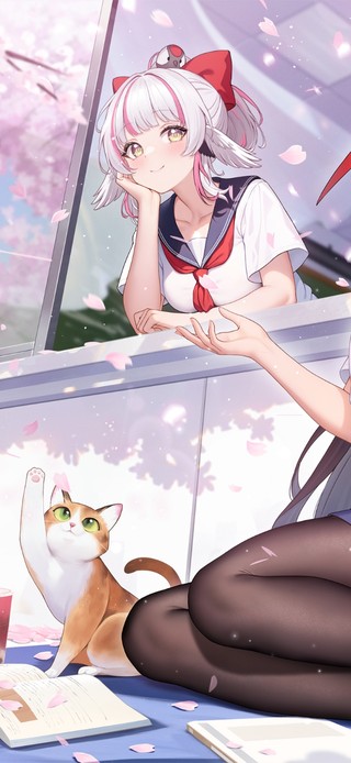 教室樱花树下少女