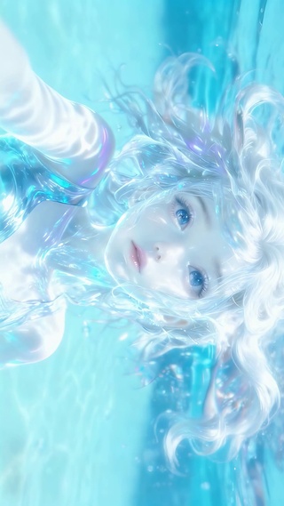 水下眼睛里有星星少女