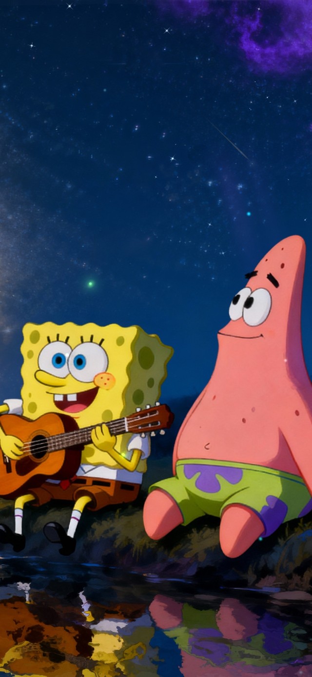 紫色星空下海绵宝宝派大星