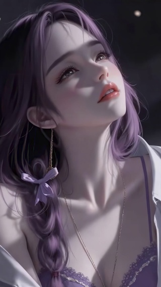 光斑下的慵懒紫发美女