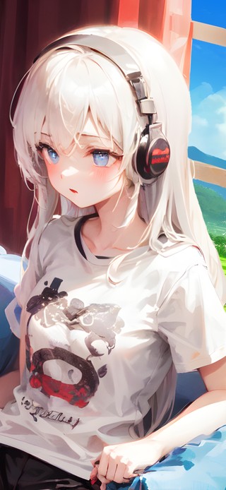 居家听音乐的女孩