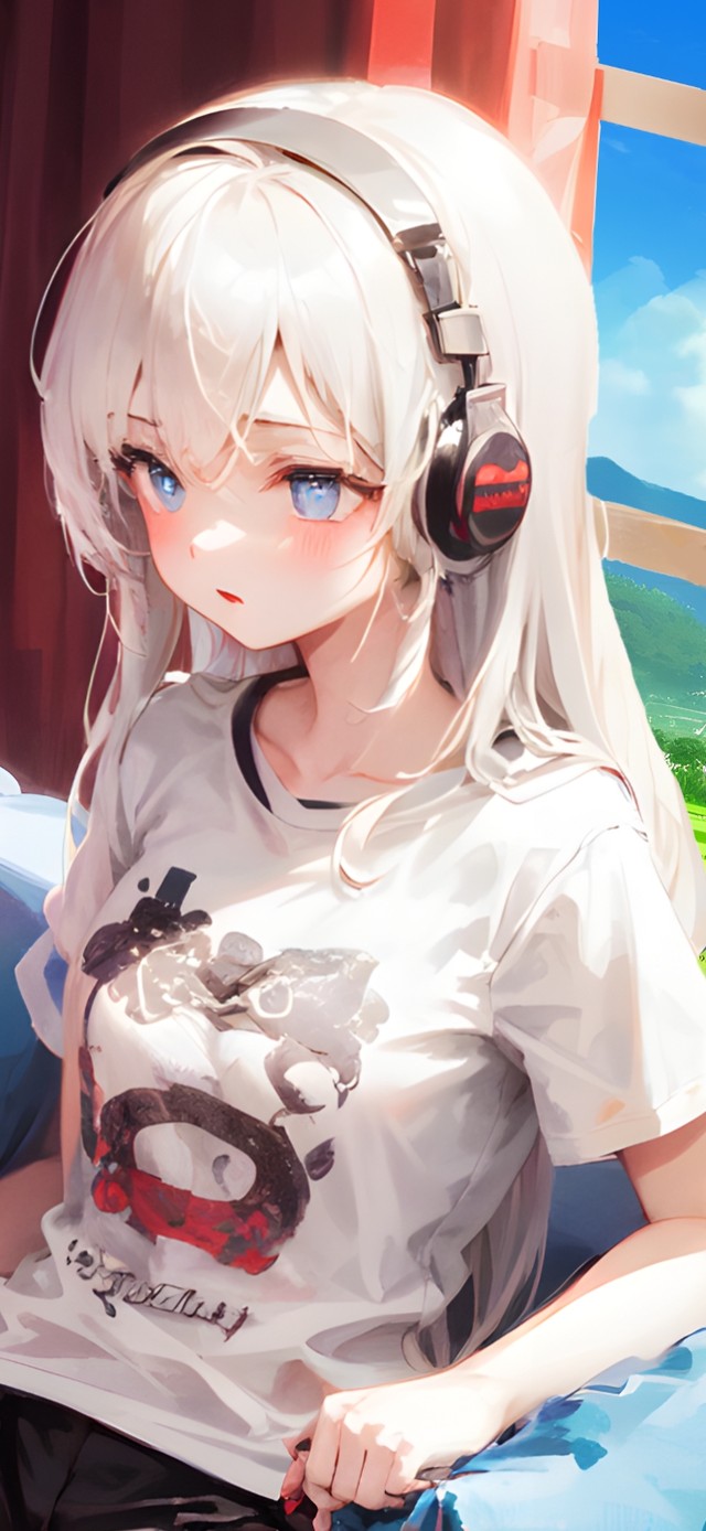 居家听音乐的女孩