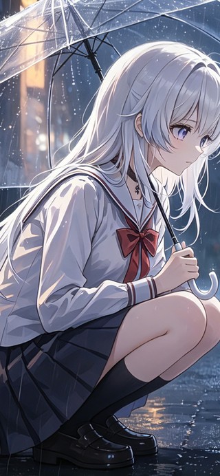 雨中少女与猫的邂逅