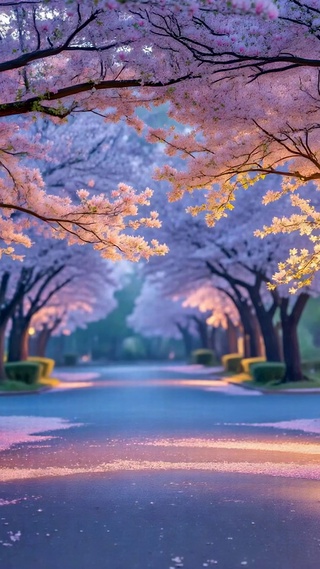 暮色浪漫樱花林荫道