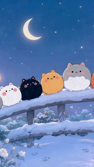 雪夜星空萌猫团子