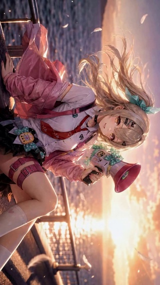 海边日落二次元美少女