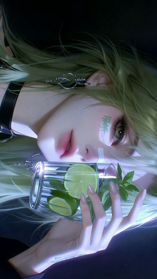青柠薄荷绿发二次元少女