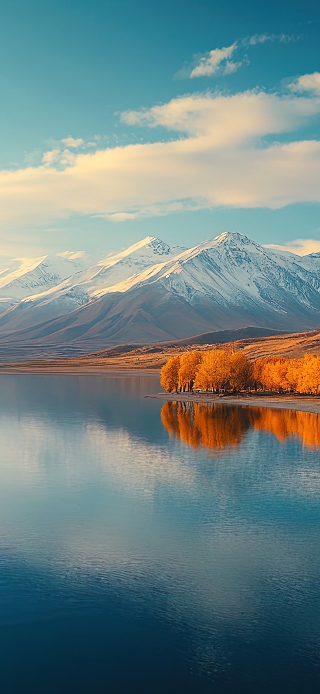秋季雪山高原湖泊