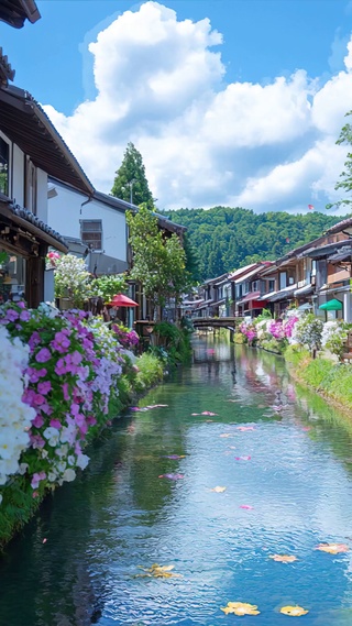 护眼蓝天白云树木河流