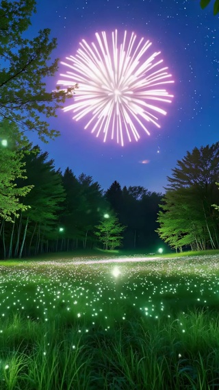 绿林夜晚烟花星空