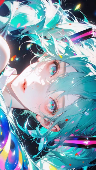 绿色双马尾炫彩女孩