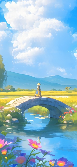 春天桥边小屋