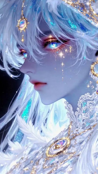 梦幻闪光华丽蓝白发二次元少女