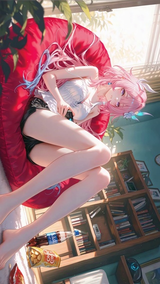 粉发宅家游戏少女昔涟