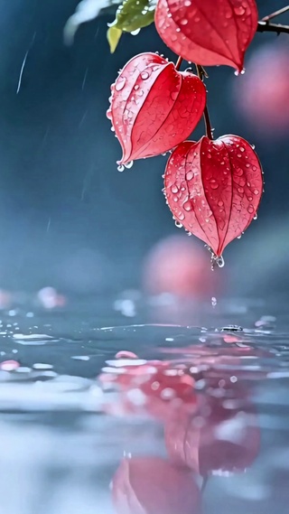 治愈灯笼花小雨4K