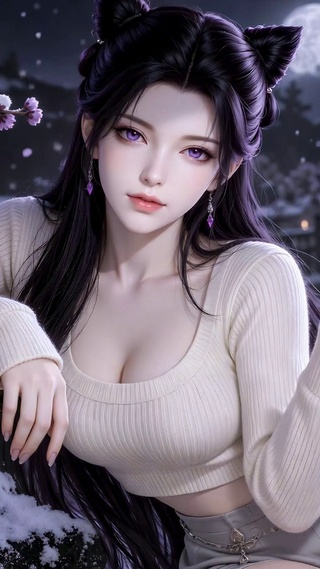 雪夜古风紫发美女