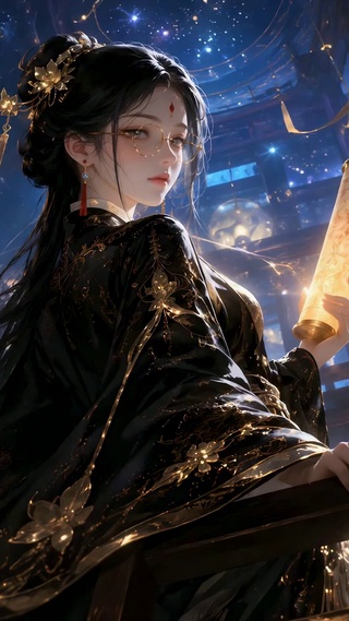 黑金古风星空藏书阁美人
