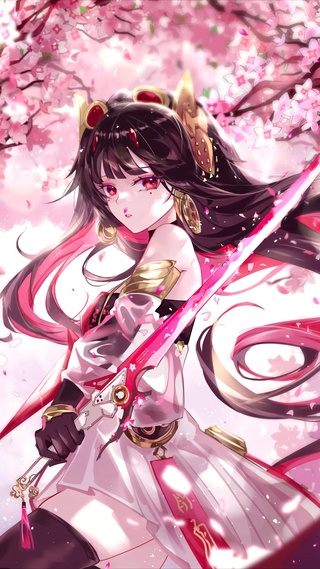 唯美樱花飘落少女