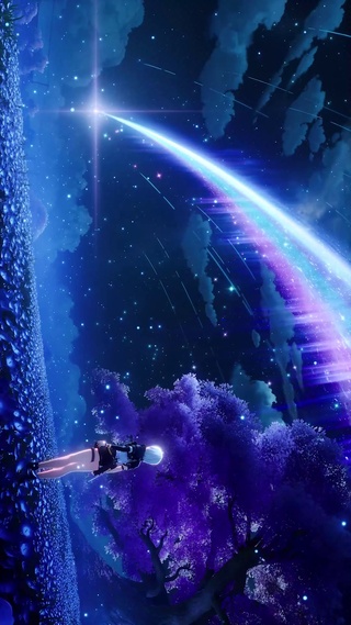 夜晚星空下的花海