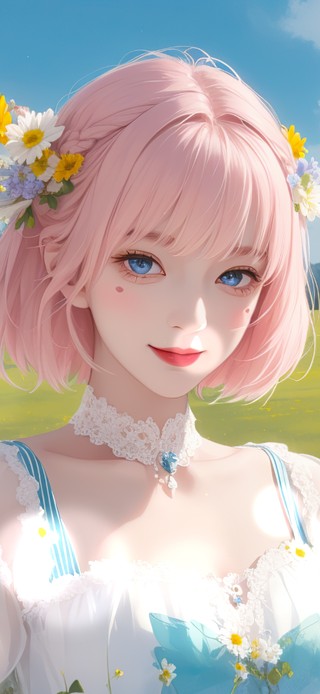 蓝天田园花海短发清纯治愈美少女