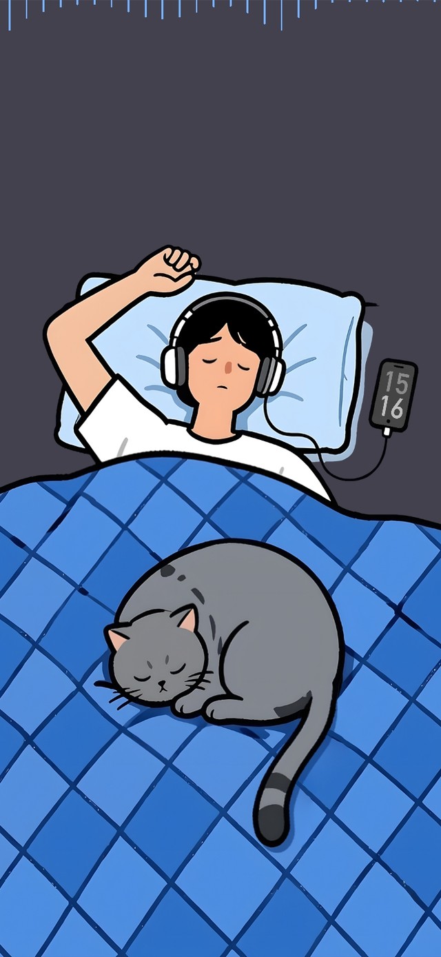 睡梦中男孩与猫咪+音频可视化