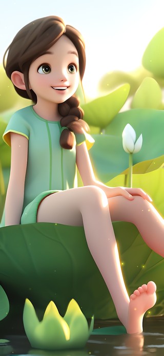 小清新夏日荷塘少女