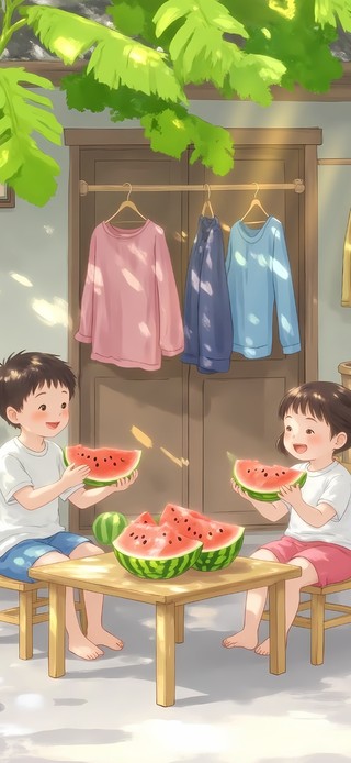 夏天小院吃西瓜