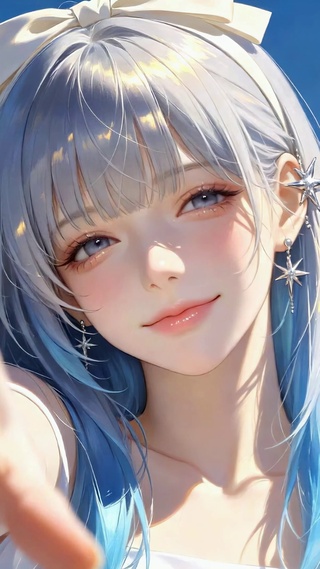 晴空下的银发温柔美少女