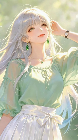 春日微风里的银发少女
