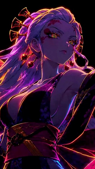 赛博霓虹动漫美女堕姬