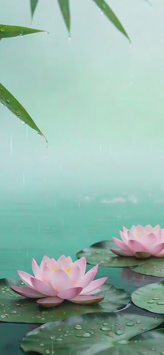 下雨竹叶荷花