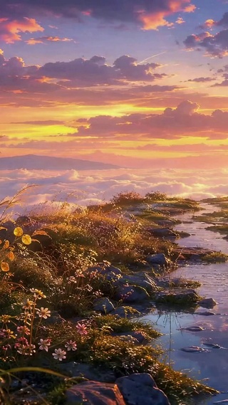 山顶日落云海唯美风景