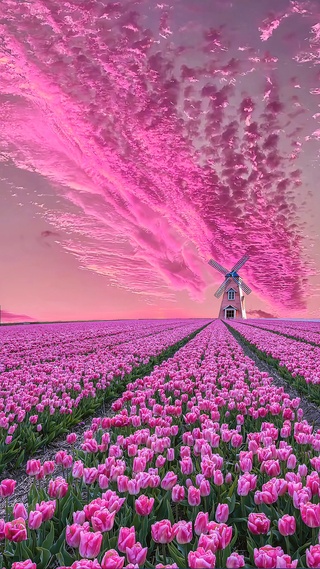 唯美花海与晚霞