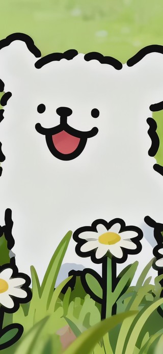 可爱治愈花丛线条小狗