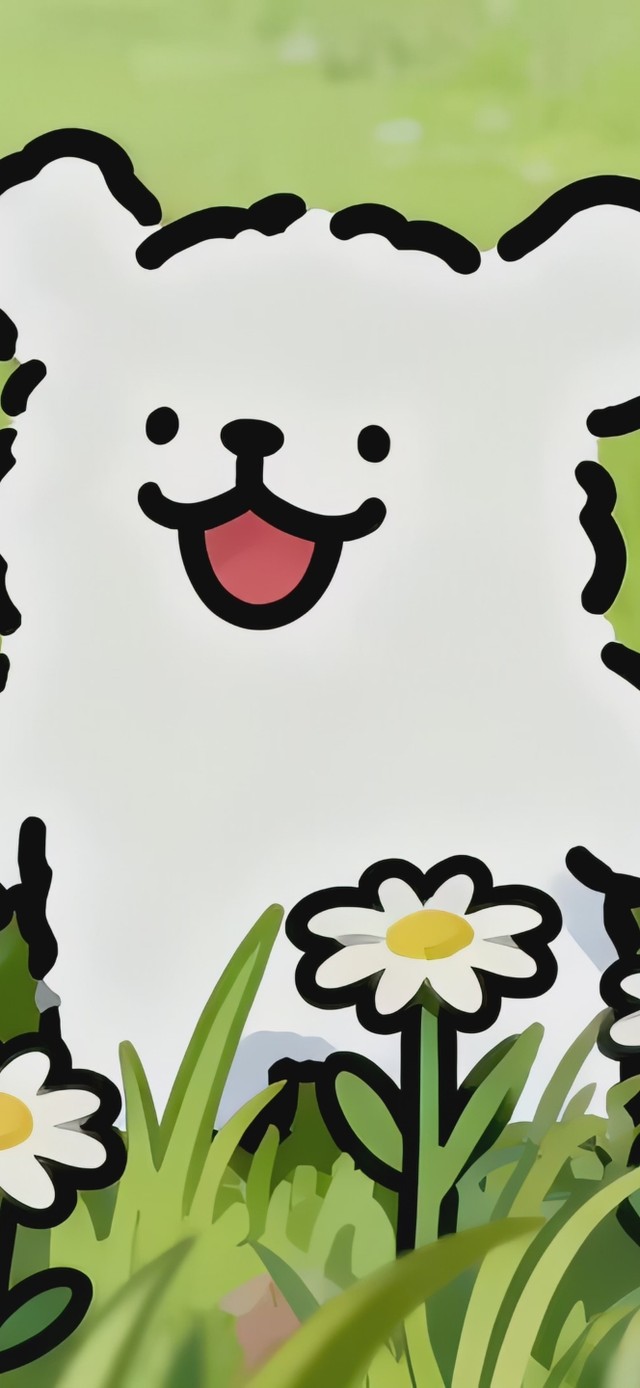 可爱治愈花丛线条小狗