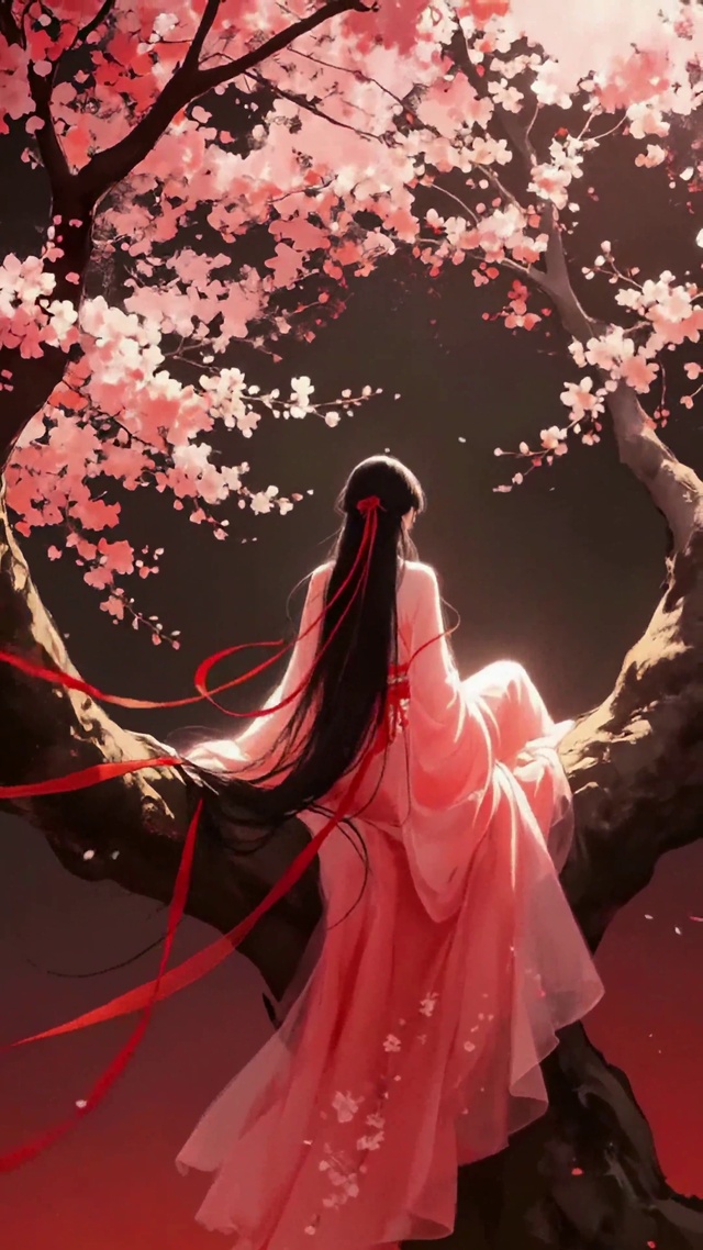 樱花枝头古风少女